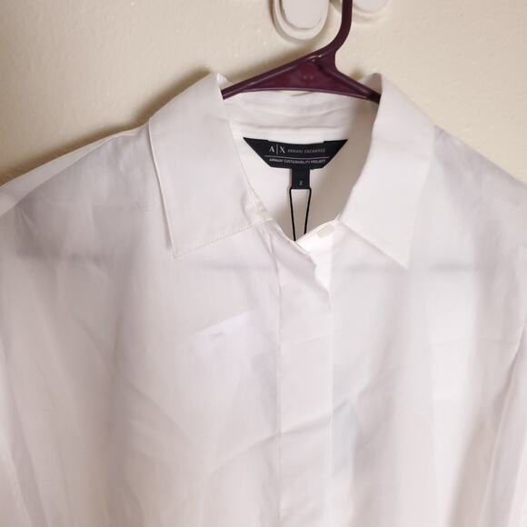 NWT ARMANI EXCHANGE A|X White Quiet Luxury Collared Button Up Shirt Dress Sz 2 - Picture 9 of 16